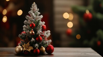 Small Christmas Tree Decorated with Red and Gold - Holiday Joy