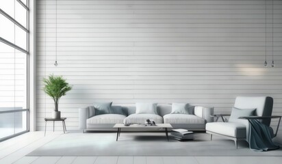 living room with a couch, chair, coffee table and a plant