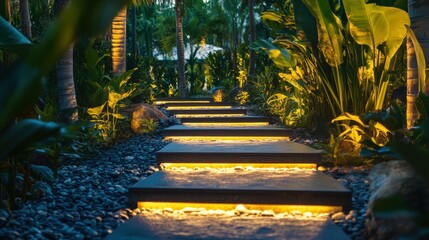 Zen Garden Walkway Illuminated at Night