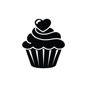 cupcake with cherry silhouette icon vector illustration