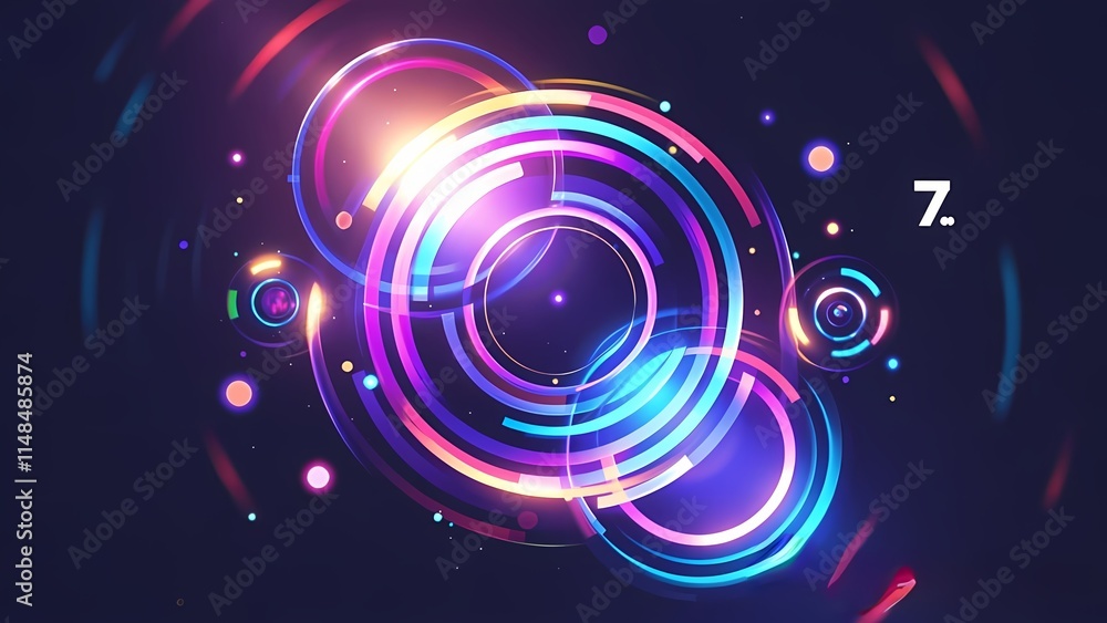 Poster a glowing abstract background with swirling circles and vibrant colors, creating a cosmic and energe