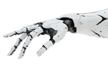 A robotic hand isolated on a transparent background