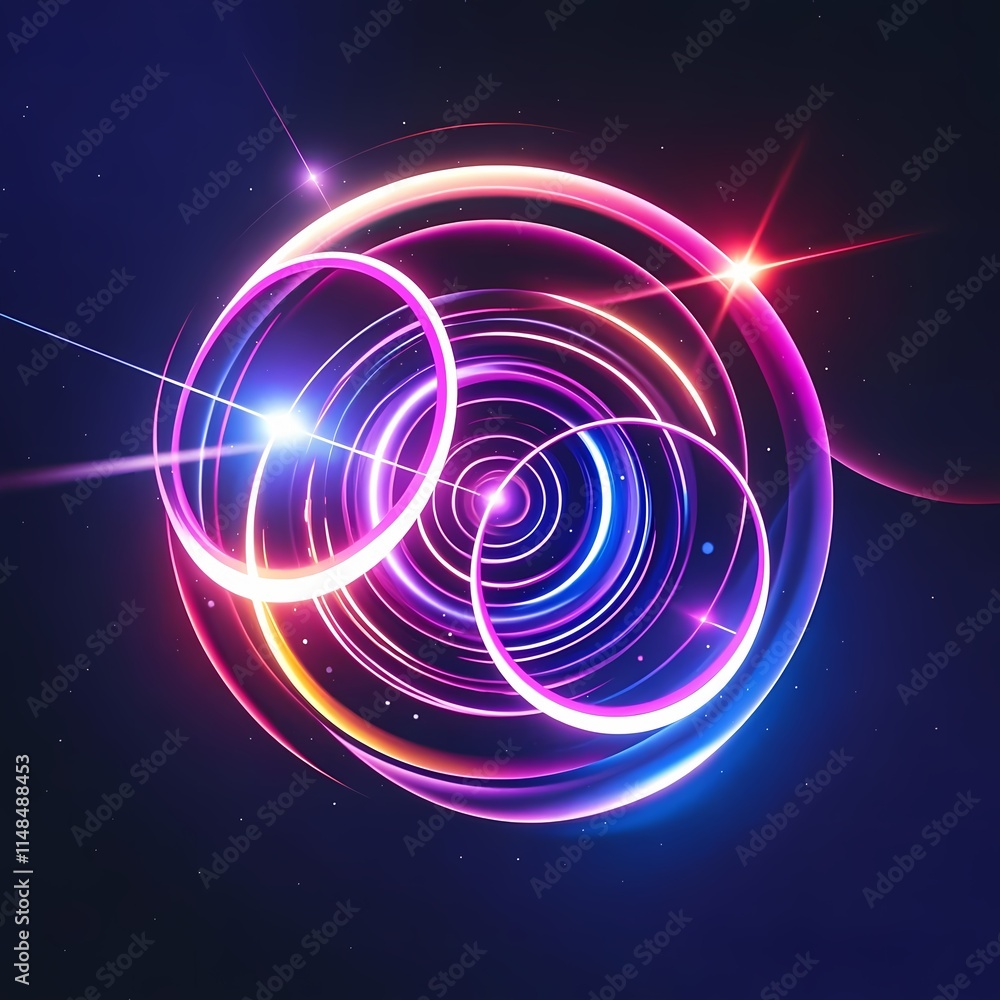 Poster a glowing abstract swirl pattern with vibrant circles and energy flowing through a cosmic space of p