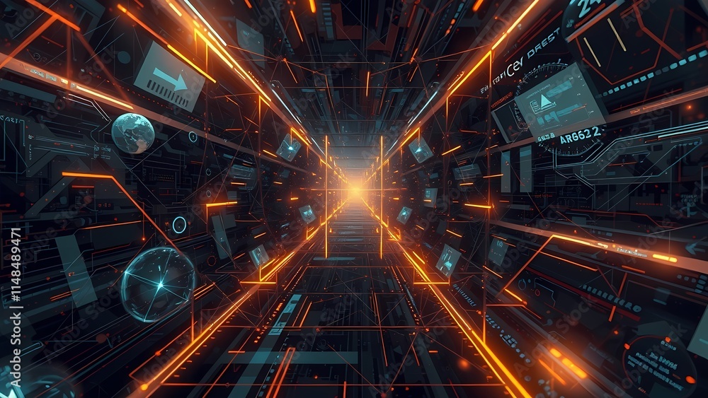Poster glowing fractal patterns in a futuristic digital realm