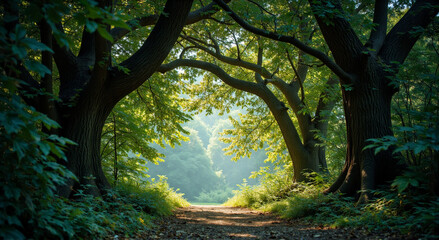 Naklejka premium sun shining through trees