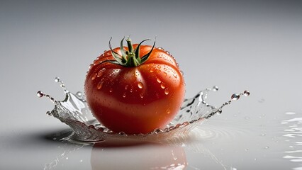 Tomato red falls into the water splashes of water.