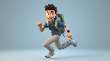 Obraz premium Cartoon Boy Running with Backpack, Ready for Adventure