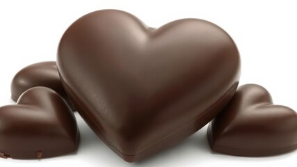 Naklejka premium A rich, dark chocolate heart, glossy and smooth, isolated on a pure white background, chocolate heart, bitter, heart