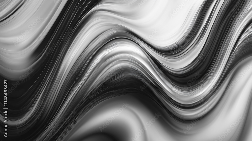 Poster fluid black and white abstract pattern with smooth waves and flowing curves