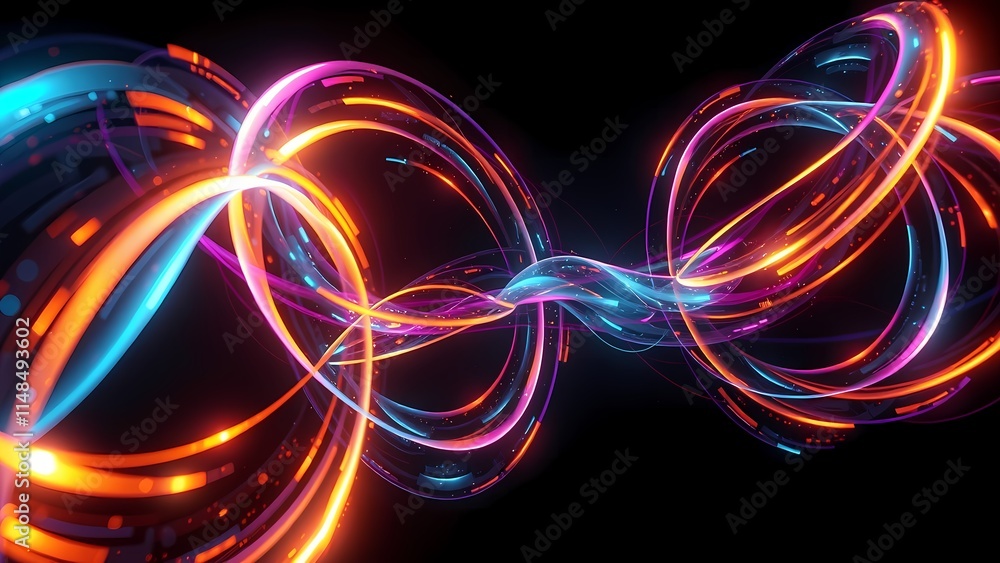 Poster futuristic glowing abstract lines with dynamic wave effects and vibrant colors