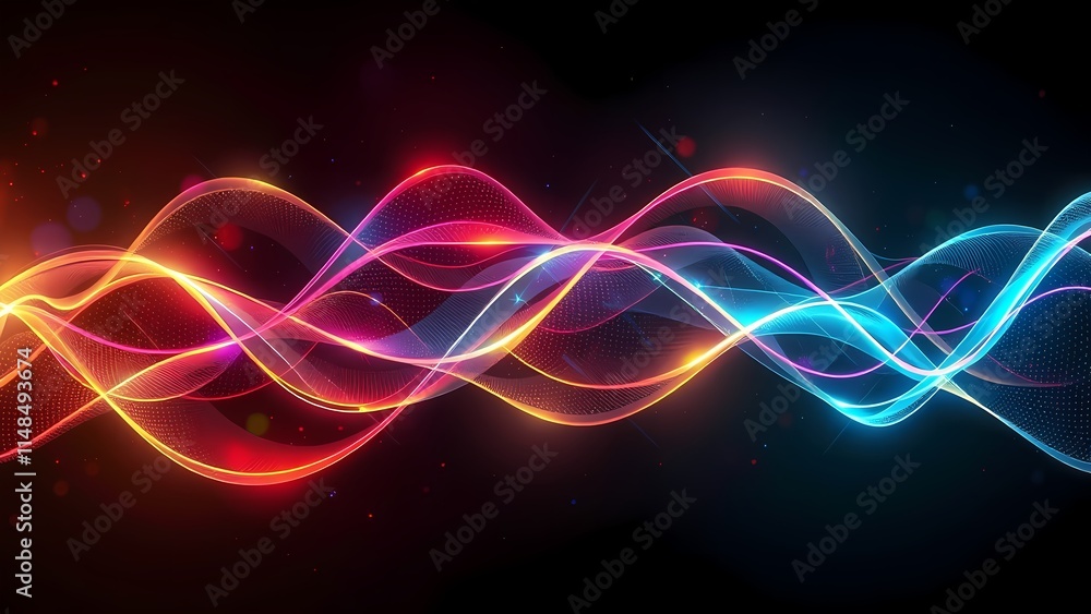 Poster glowing abstract wave with dynamic lines and neon colors