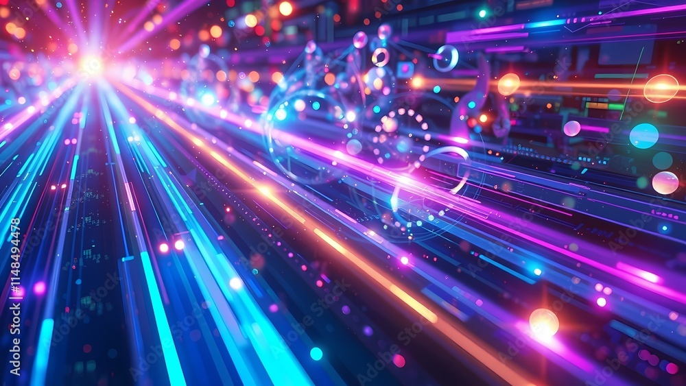 Poster glowing abstract light and starburst background with colorful energy and motion