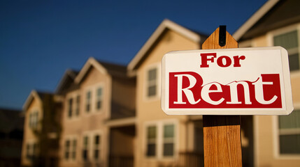 Naklejka premium For rent sign displayed on a residential building, symbolizing opportunities for new beginnings and the dynamic nature of urban living.