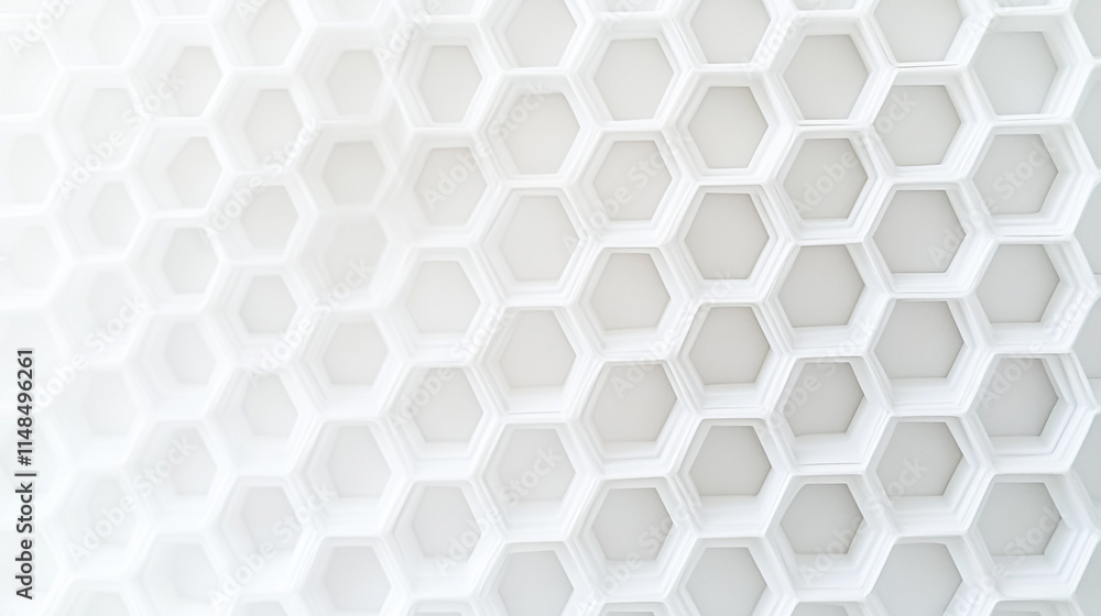 Poster geometric pattern of white hexagons creating a modern design element in a minimalist setting