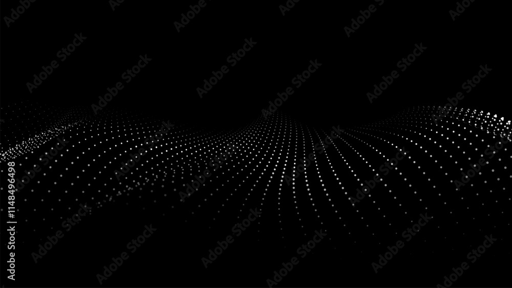 Poster futuristic wave of moving particles in dark space. modern big data technologies. vector illustration