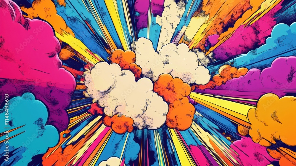 Fototapete colorful abstract art display with vibrant clouds and dynamic energy in a modern design setting. gen