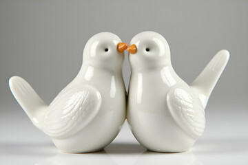 White Porcelain Love Birds in Kissing Pose
