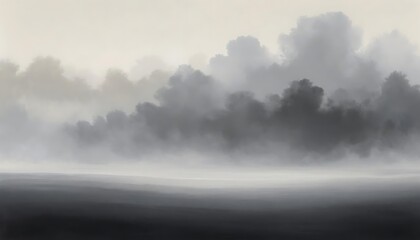 Misty Morning Landscape with Dark Clouds and Fog
