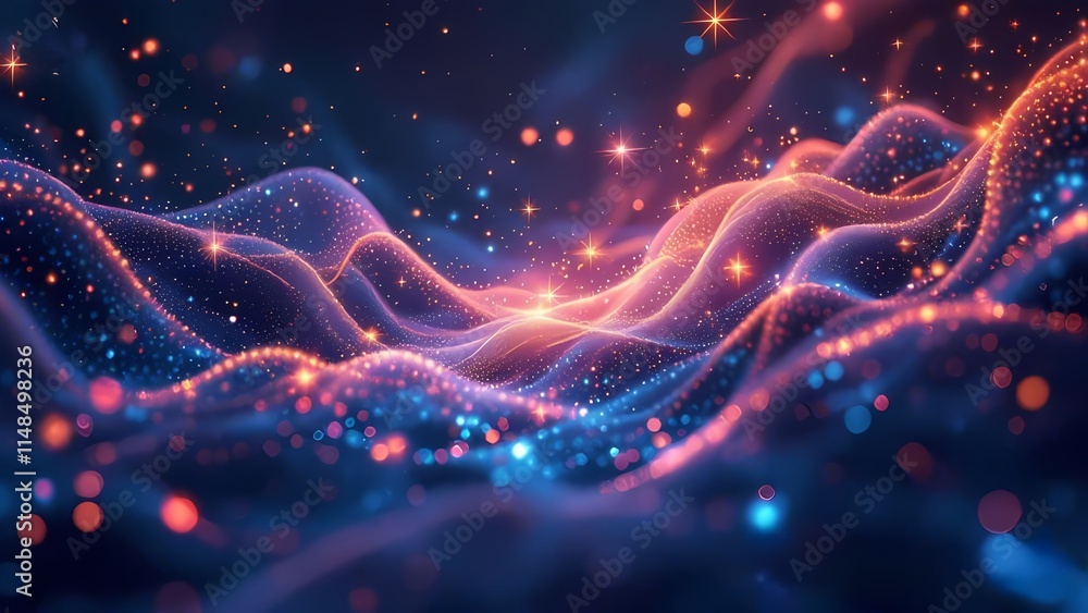 Poster name suggestion for the image: visualization of dna and fractal realms in a glowing cosmic universe