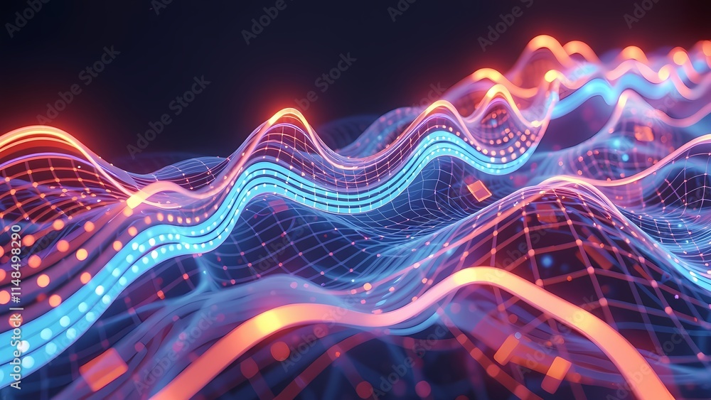 Poster futuristic glowing wave background with colorful abstract patterns and energy lines