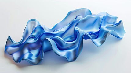 Obraz premium 3D render of blue silk fabric with wavy folds on a white background