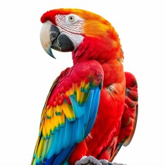 Fototapeta premium Scarlet macaw parrot showing colorful plumage on white background