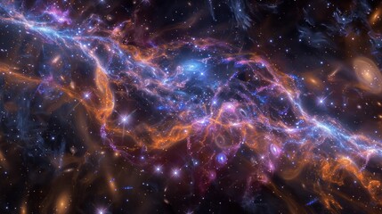 Fototapeta premium A cosmic galaxy background, with swirling stars, nebulae, and vivid shades of purple and blue,