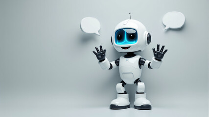 Naklejka premium A charming white robot with blue eyes, designed to interact and communicate in a friendly manner.