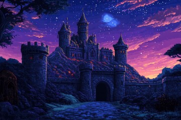 Majestic Castle at Twilight Under Starry Sky