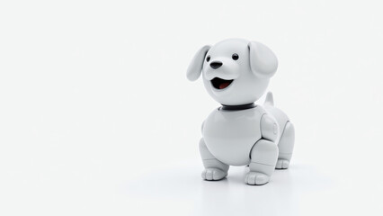 Fototapeta premium A charming white robotic dog that wags its tail and responds to commands.
