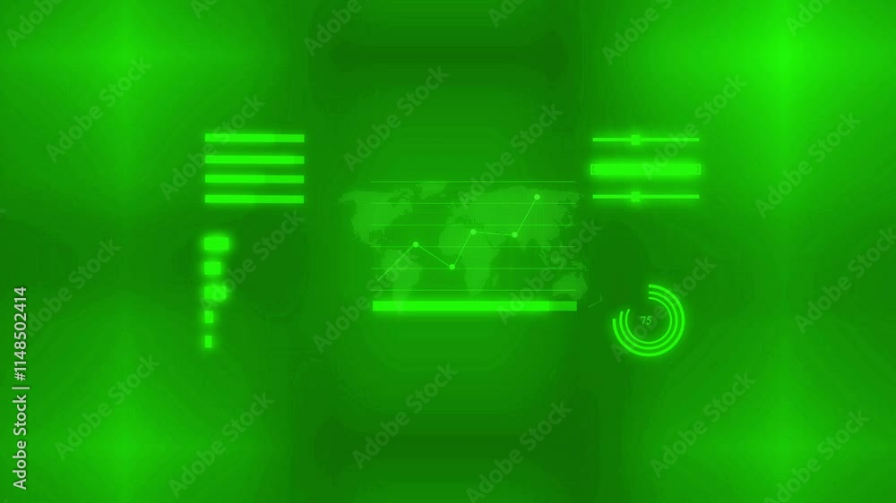 Wall mural glow green color technology graphics design animation background.world map,loading bar shape.