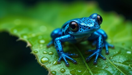 Obraz premium Photo of a blue frog from the Amazon forest, containing deadly poison around its body