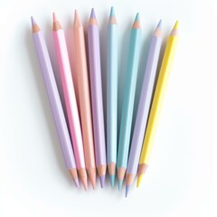 Fototapeta premium Pastel colored pencils forming a semicircle on white background
