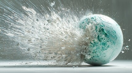 Colorful Sphere Collides Creating Splash of Water and Powder in Dynamic Scene