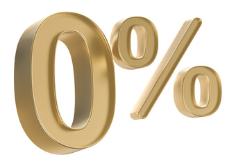 0 Percent Number Gold 3D Render
