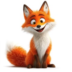 Fototapeta premium 3D Fluffy Red Fox with a Smile – Cute Animal Character on White Background