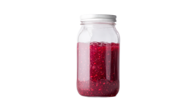 Homemade Raspberry Jam in Glass Jar with Silver Lid