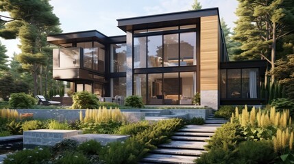 Obraz premium Modern House Design Amidst Lush Greenery
