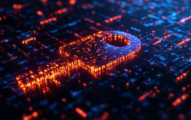 A virtual digital key formed by glowing binary digits, representing encryption, cybersecurity, and the protection of digital data
