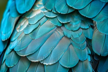 Fototapeta premium Vibrant turquoise parrot feathers creating intricate natural pattern