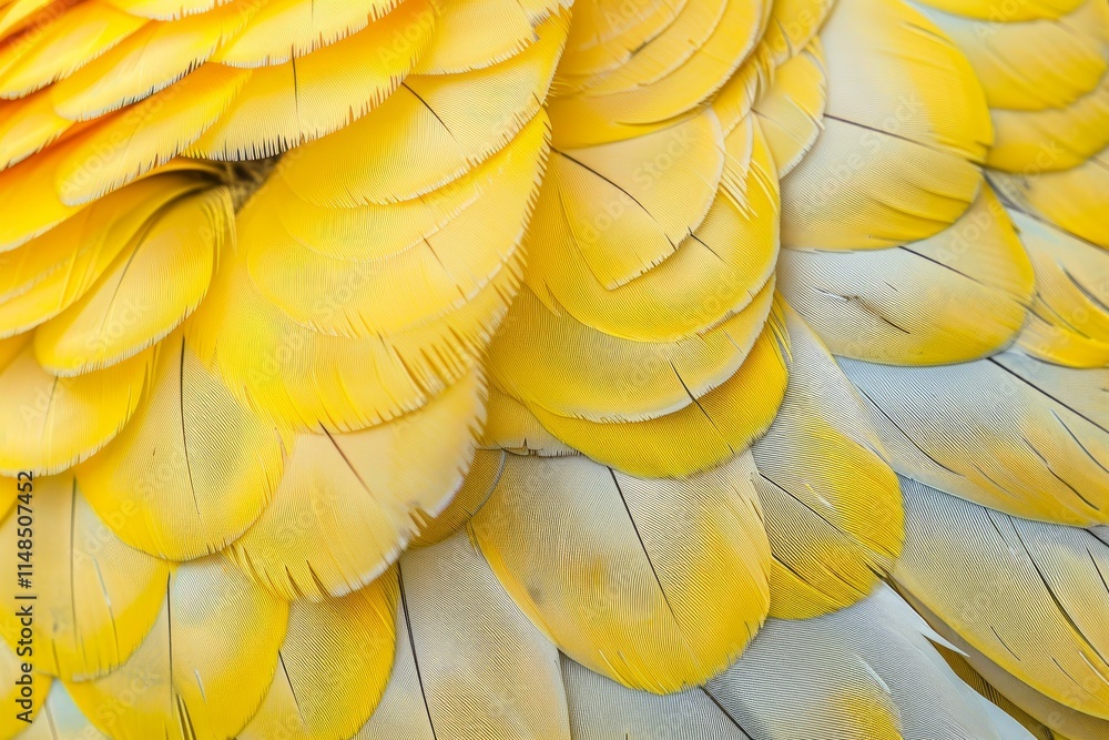 Poster close up of bright yellow and white plumage creating intricate pattern