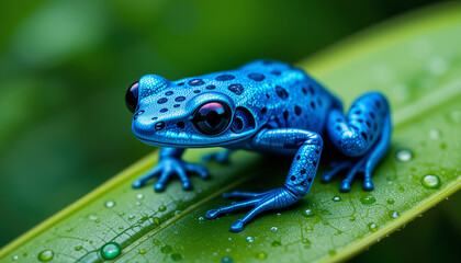 Obraz premium Photo of a blue frog from the Amazon forest, containing deadly poison around its body