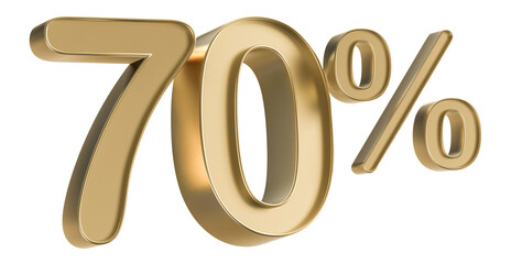 70 Percent Off Sale Number Gold 3D Render