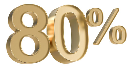 80 Percent Off Sale Number Gold 3D Render