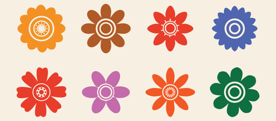 Flower geometric shapes icon. Colorful brutalism abstract symbols. Flower simple icon. Vector illustration