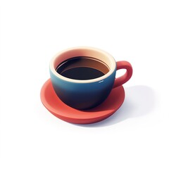 Obraz premium Adorable 3D Isometric Coffee Cup Icon in Minimalist Style – Cute Miniature with Soft Round Form on White Background