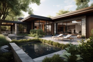 Modern House With Pool And Lush Landscaping