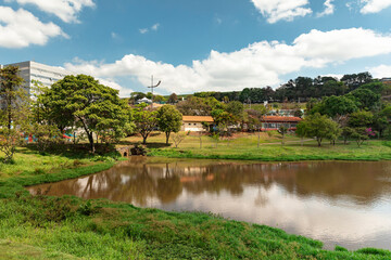 View of the famous Taboao lake on a sunny day in the Brazilian summer, in the city of Bragança...
