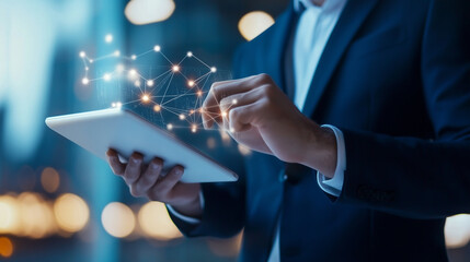 Business plan on calendar planner. Businessman manage business schedule for effective work. Calendar planner on virtual screen appointment reminders and meeting agenda, event plann