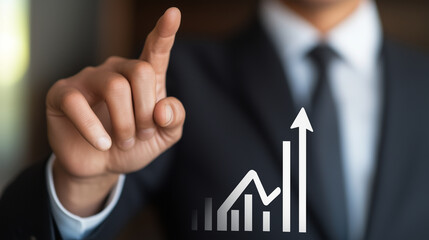 Cost and quality control, business strategy and risk management concept. Businessman touching on virtual interface with quality control growth graph and cost reduction, effective b